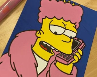 Hand Drawn Bart Simpson Dipset on flat canvas 14x11