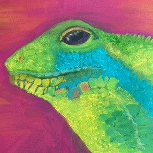 Impresión de pintura acrílica de iguana moderna y atrevida