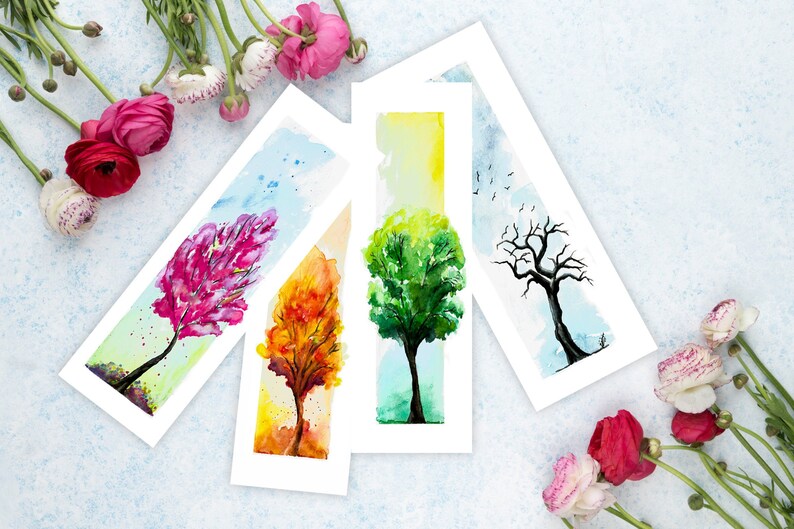 Four Seasons Printable Bookmark Instant Download Watercolor | Etsy