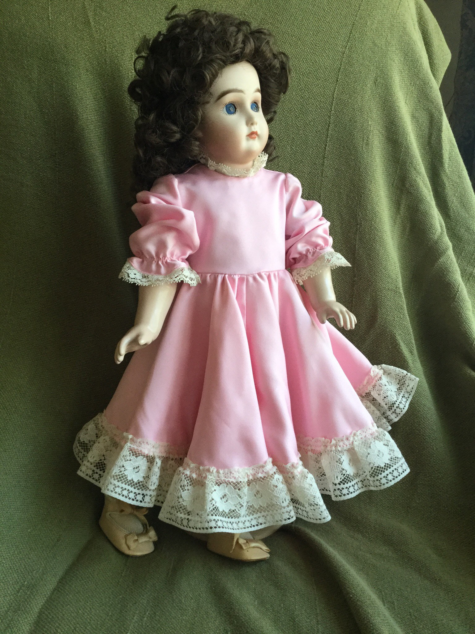 Antique Reproduction Doll Marked 14 on Head. Composition Jointed Body With Bisque Porcelain Head