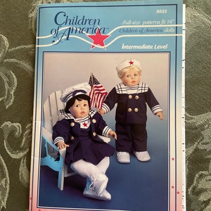 Children of America 16 inch doll patterns for dress or pane sailor suit.  Adorable!  Never used all pieces still intact.