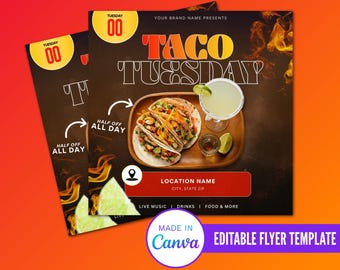 Taco Tuesday Flyer, Editable Taco Tuesday Flyer, Food Business Flyer, Canva Template, Do It Yourself Flyer