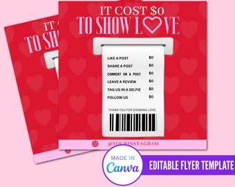 Show Support Flyer, Valentine&#39;s Day Themed Flyer, Editable Template, Receipt Flyer, Instagram Post Content Flyer, Editable Flyer, Diy Flyer