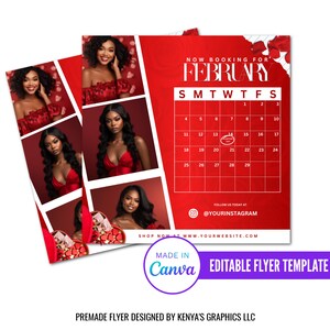 Now Booking Valentine&#39;s Day Themed Flyer, Editable Calendar Business Flyer, Diy Canva Template, Valentine&#39;s Day Themed Service Flyer