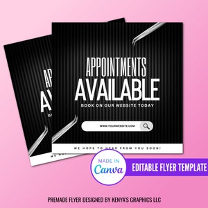 Appointments Available Editable Flyer, Lash Tech Appointment Flyer, Diy Book Now Flyer, Instagram Post Flyer, Social Media Editable Flyer