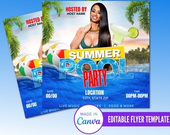 Editable Summer Party Flyer, Pool Party Diy Invitation, Beach Party Flyer, Summer Pool Party Flyer
