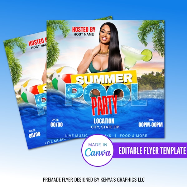 Editable Summer Party Flyer, Pool Party Diy Invitation, Beach Party Flyer, Summer Pool Party Flyer