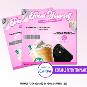 Starbucks Flyer, Starbucks on us flyer, Coffee on us, Starbucks Editable Flyer, Business Flyer, Your Drinks Are On Us Flyer