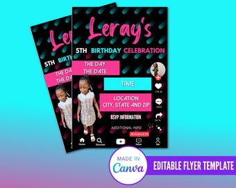 TikTok Inspired Birthday Invitation, Diy Tik Tok Invitation, Editable Tik Tok Invitation
