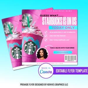 Starbucks Flyer, Starbucks on us flyer, Coffee on us, Starbucks Editable Flyer, Business Flyer