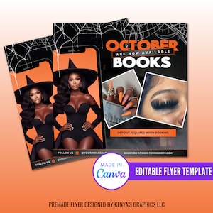 Editable Halloween Now Booking Flyer, Appointments Available Flyer, October Booking Flyer, Fall Booking Flyer