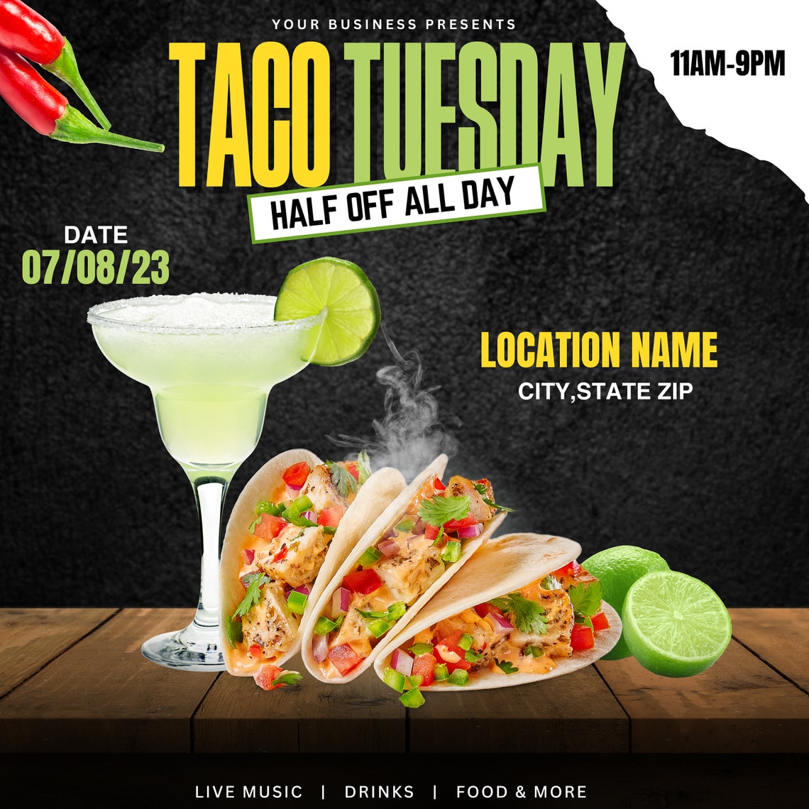 Taco Tuesday Flyer Editable Taco Tuesday Flyer Food Business Etsy