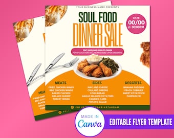 Editable Soul Food Flyer, Restaurant Marketing, Today's Specials, Lunch Specials, Food Menu Flyer, Social Media Post, Edit in Canva