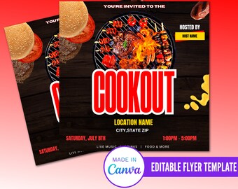 Editable Cookout Flyer, Bbq Flyer, Cookout Party Flyer, Edit Yourself Flyer