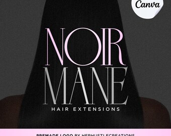 Premade Hair Extension Logo | Luxury Pink & Black Canva Logo Template | Editable Beauty Branding | Salon Logo | Noir Mane