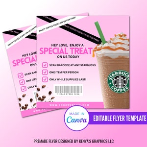 Starbucks Flyer, Starbucks on us flyer, Coffee on us, Starbucks Editable Flyer, Business Flyer