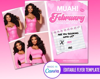 Now Booking Flyer, Valentine's Day Themed Booking Flyer, Now Booking Diy Flyer, Canva Template, Editable Business Flyer, Valentine's Sale