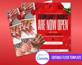 Now Booking Flyer, February Booking, Valentine's Day Sale Flyer, Editable Valentine's Day Flyer, Business Sale Flyer, Instagram Post Flyer