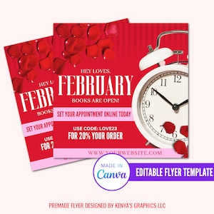 Now Booking Flyer, February Booking, Valentine&#39;s Day Sale Flyer, Editable Valentine&#39;s Day Flyer, Business Sale Flyer, Instagram Post Flyer