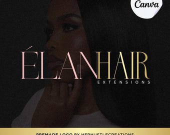 Premade Hair Extension Logo | Luxury Canva Logo Template | Editable Hair Branding | Hair Salon Logo | Digital Download