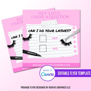 Lash Tech Flyer, Business Editable Flyer Template, Lash Technician, Instagram Content Post Flyer, Lash Extensions Flyer, Diy Canva Flyer
