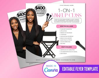 Makeup Class Flyer Design, Editable Makeup Flyer Design, 1-on-1 Makeup Class Flyer Design, Diy Class Flyer Design For Makeup
