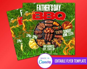 Father's Day Cookout Flyer, BBQ Cookout Flyer Template, Summer Cookout Party, Editable Dad's Day Party Flyer, Backyard BBQ Cookout Canva