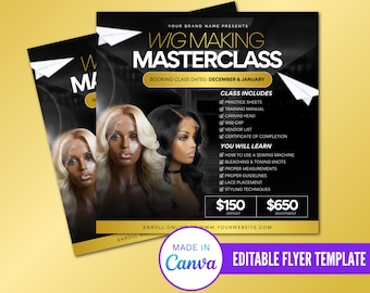 Wig Making Masterclass Flyer Design, Editable Wig Template, Editable Wig Making Class Flyer Design, Canva Flyer Design