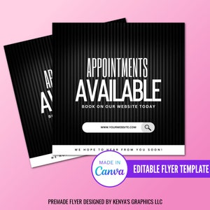 Appointments Available Editable Flyer, Diy Book Now Flyer, Instagram Post Flyer, Social Media Editable Flyer, Appointment Now Flyer Template