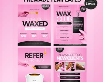Wax Flyer Bundle | Waxing Templates | Esthetician Canva Templates | Editable Social Media Posts | Wax Club Flyers