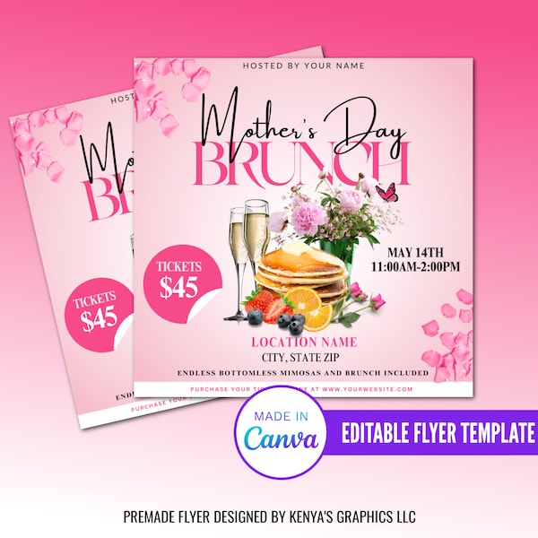 Mother's Day Brunch Flyer, Editable Brunch Flyer, Brunch Invitation, Instagram Post Flyer, Social Media Flyer, Diy Mother's Day Flyer