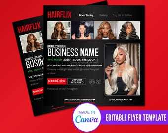 Hairflix Book Now Flyer, Editable Hairflix Flyer, Hair Business Flyer, Beauty Business Flyer, Diy Canva Flyer, Appointments Available Flyer