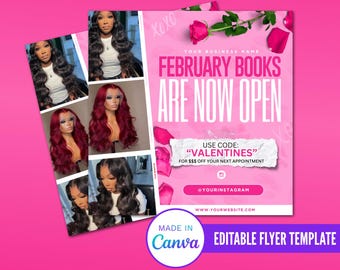 Now Booking Flyer, February Booking, Valentine's Day Sale Flyer, Editable Valentine's Day Flyer, Business Sale Flyer, Instagram Post Flyer