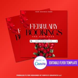 Now Booking Flyer, February Booking, Valentine&#39;s Day Sale Flyer, Editable Valentine&#39;s Day Flyer, Business Sale Flyer, Instagram Post Flyer
