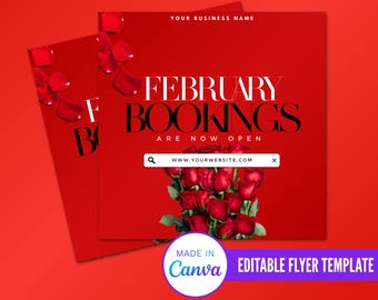 Now Booking Flyer, February Booking, Valentine's Day Sale Flyer, Editable Valentine's Day Flyer, Business Sale Flyer, Instagram Post Flyer