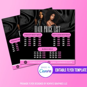 Hair Price List, Editable Hair Flyer, Hair Sale Flyer, Diy Hair Price List, Hair Flyer Premade Template