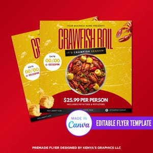 Editable Crawfish Boil Flyer, Crawfish Season Flyer, Diy Event Flyer, Business Flyer Design, Canva Design