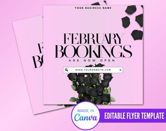 Now Booking Flyer, February Booking, Valentine's Day Sale Flyer, Editable Valentine's Day Flyer, Business Sale Flyer, Instagram Post Flyer