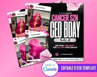 CEO Birthday Flyer, CEO Birthday Sale, Cancer Birthday Flyer, CEO Birthday Special Flyer, Hair Stylist, Lash Tech, Nail Tech, Esthetician
