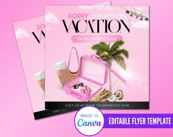 We Are On Vacation Flyer, Vacation Flyer Design, Editable Vacation Flyer Design, Now Closed Flyer Design, Canva Flyer Design