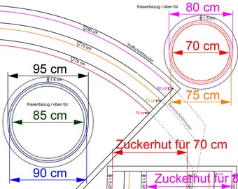 Schultüte Schnittmuster 70-75-80 cm 85-90-95 cm für Rohling mit Zuckerhut & Kissenbezug Stoff- und Kartonzuschnitt