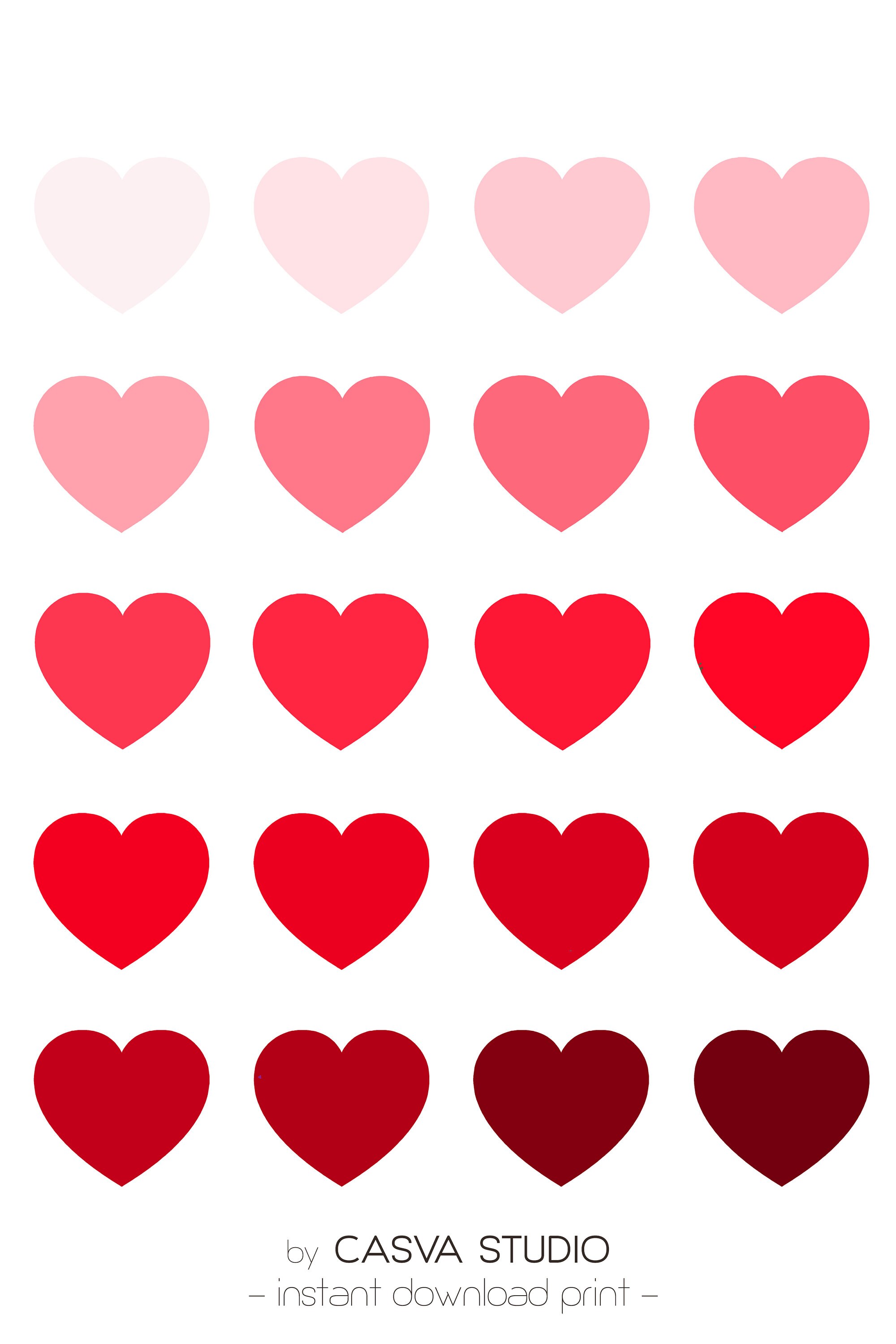 Hearts Print / Red Heart Poster / Shades of Red Hearts / Gift Etsy