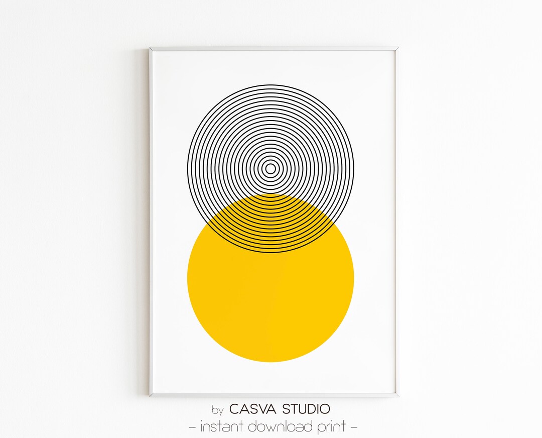 Circles,abstract Art,yellow and Black,geometric Print,concentic Rings