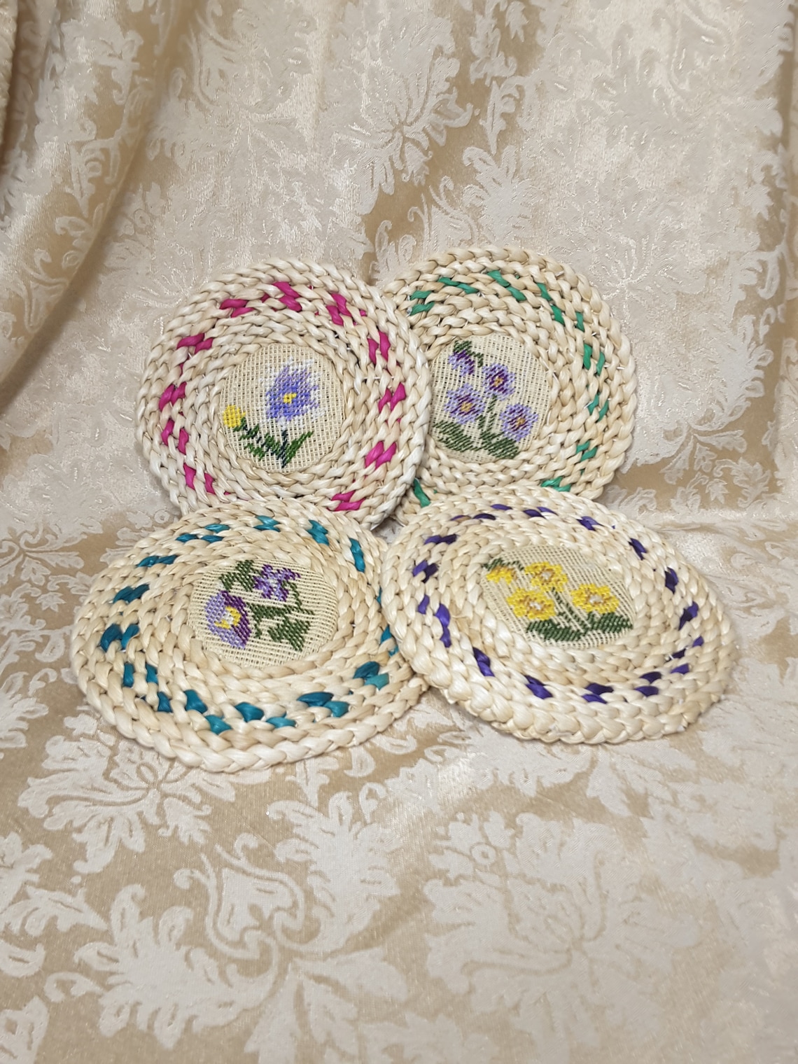 Vintage Ratan/straw Set of 4 Counter Top Trivets or Wall Art Etsy