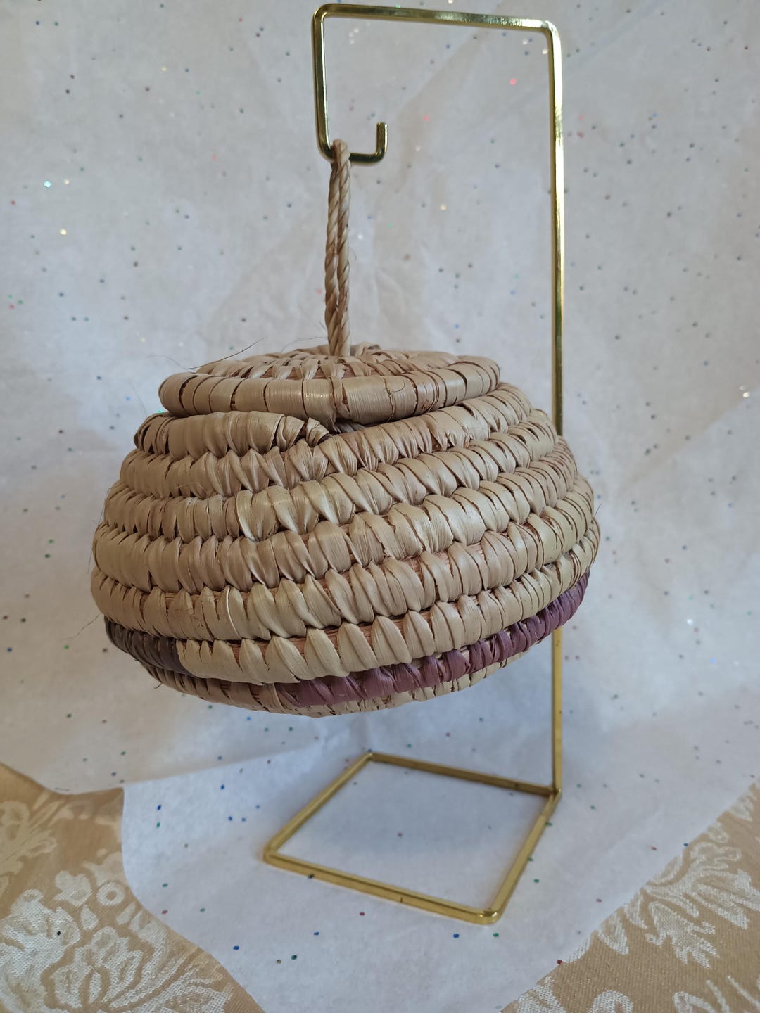 Jippijappa Vintage Hand Woven Mayan Hanging Lidded Herb Basket Jippi Jappa Palm - Etsy