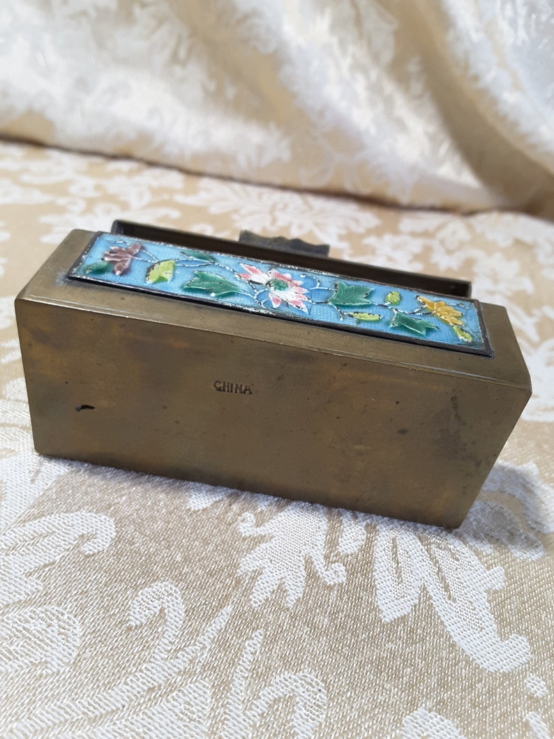 Box Vintage Brass and Enameled Hinged Coffin Style Pin Box - Etsy