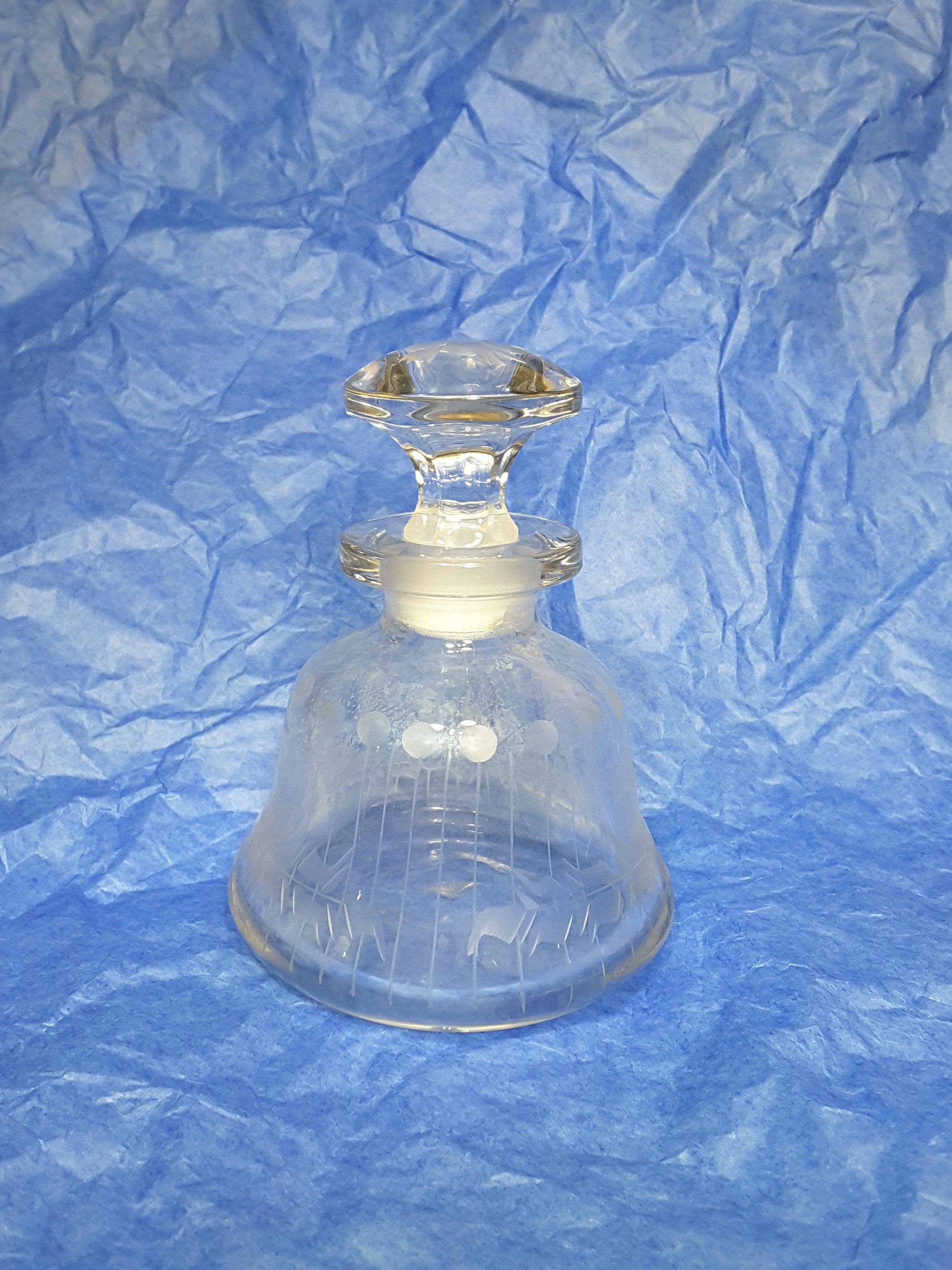 Glass Bottle With Topper Both Etched With Floral Accents