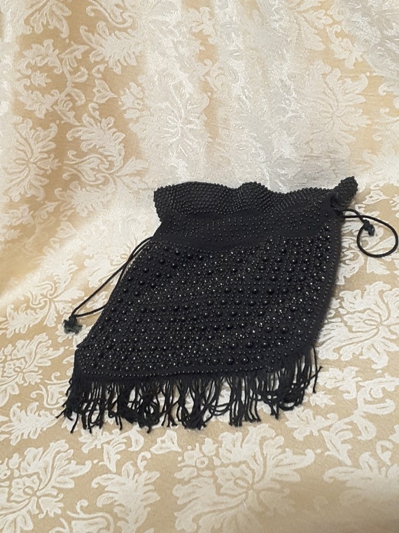 Beaded Purse JEM 1960's All Black With Bottom Frin