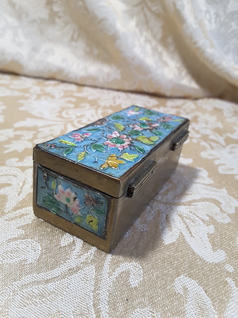 Box Vintage Brass and Enameled Hinged Coffin Style Pin Box - Etsy