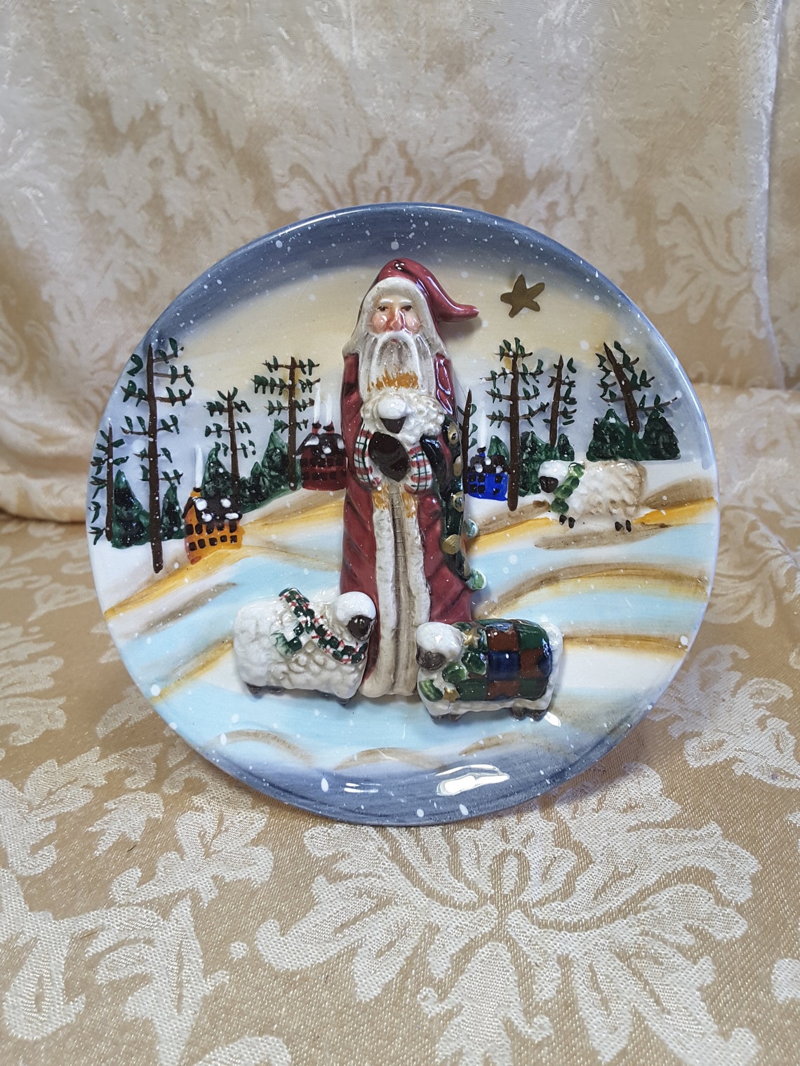 Christmas Vintage GANZ Santa Wall Raised Relief Round Plate Etsy